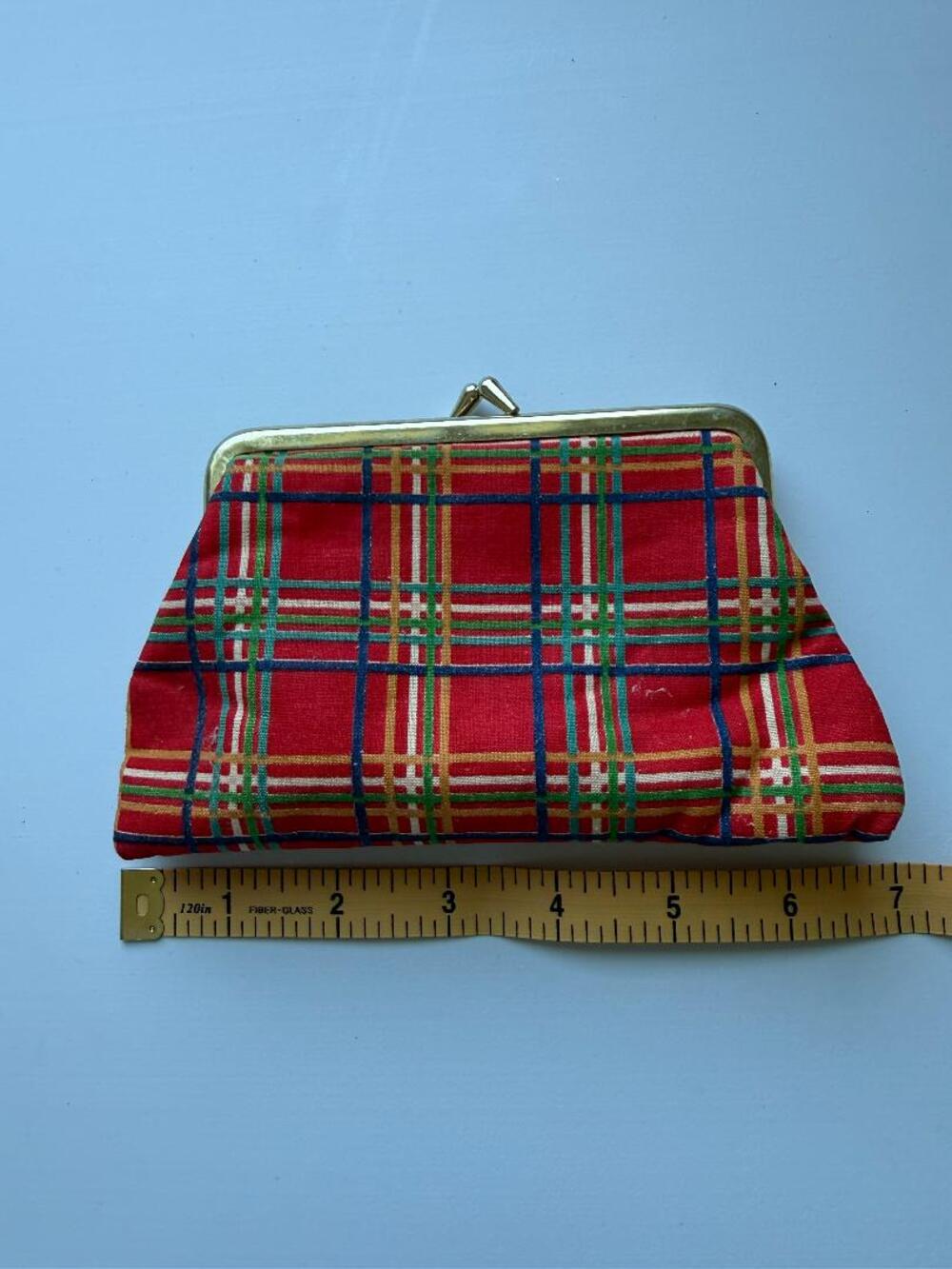 Vintage Royal Stewart Tartan Kiss Lock Clutch Purse Pink Satin Lining 1960s